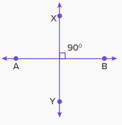<p>Two lines that make a 90° angle when they intersect</p><p>&lt;AB&gt; <span style="color: rgb(238, 240, 255)"><strong>⊥ </strong>&lt;XY&gt; meams AB is perpendicular to XY</span></p>