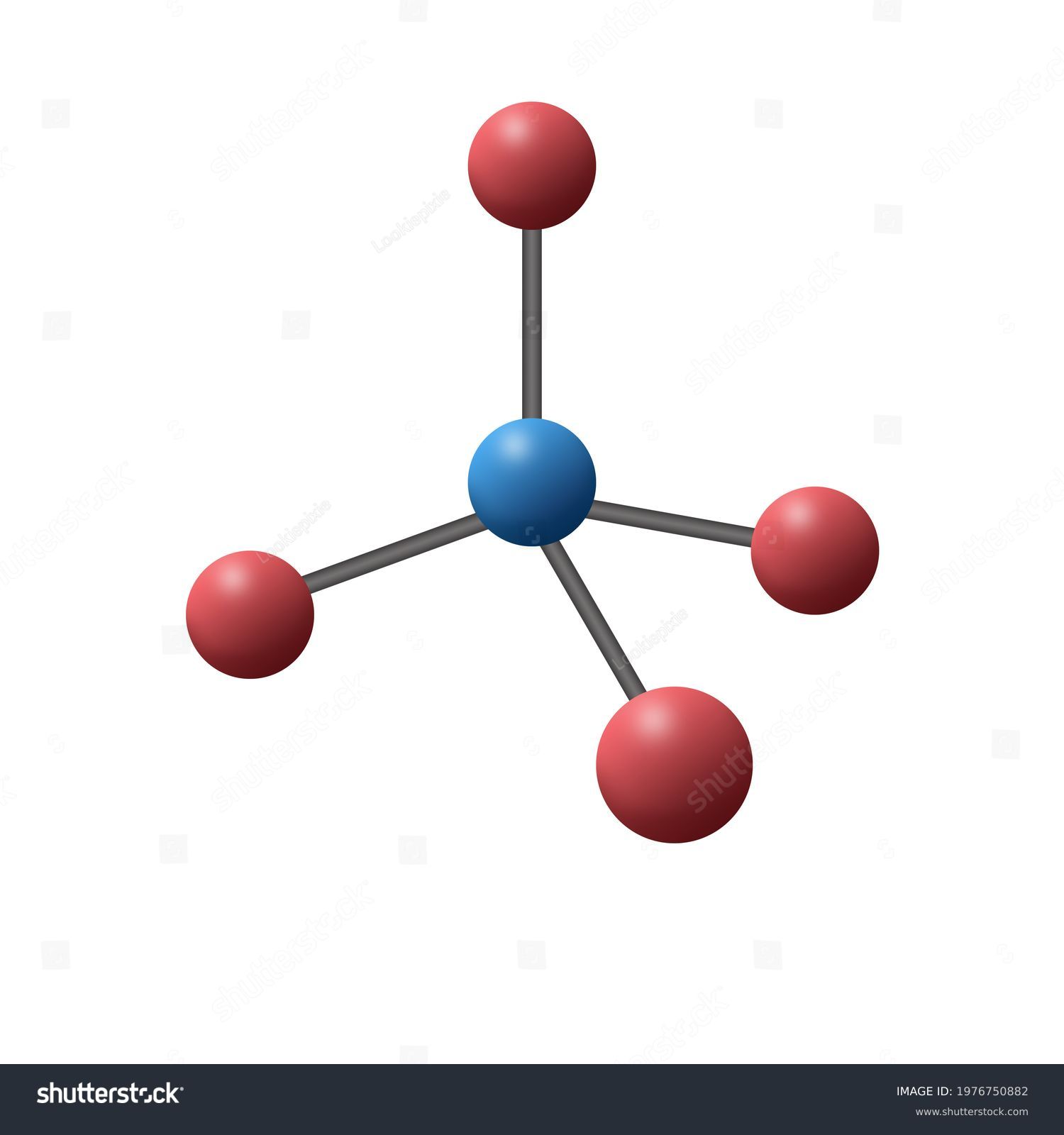 <p><span>four atoms are attached to a central atom (not flat)</span></p><p><span>three atoms face down and one faces up</span></p>