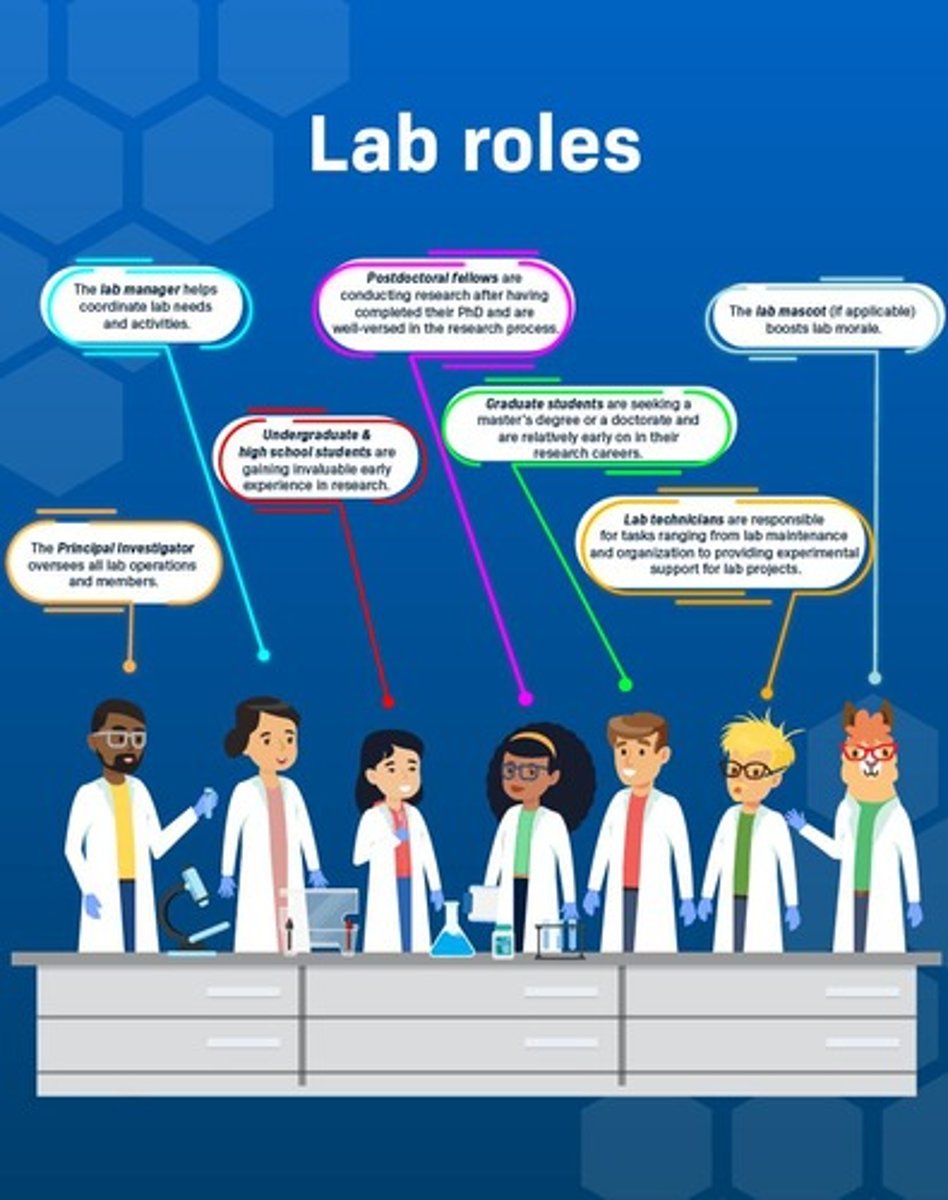 <p>The PI formulates the hypothesis and writes the experimental design, often holding a PhD or being a veterinary specialist.</p>