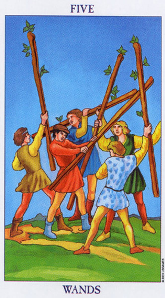 <p>Conflict.</p><p>Quarreling.</p><p>Competition.</p>
