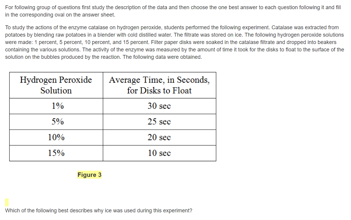 <p><span>Which of the following best describes why ice was used during this experiment?</span></p>