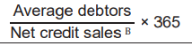 \
* Measures how quickly a business collects the money owing from credit sales.
* Interpretation
  * An increase in the debtors collection may be caused by:
    * Poor debt collection procedures
    * The slow process of sales invoice.
    * Failing to check credit rating of new customers
    * A business may offer longer credit terms to potential customers
  * A decrease in this ratio would indicate it has improved	