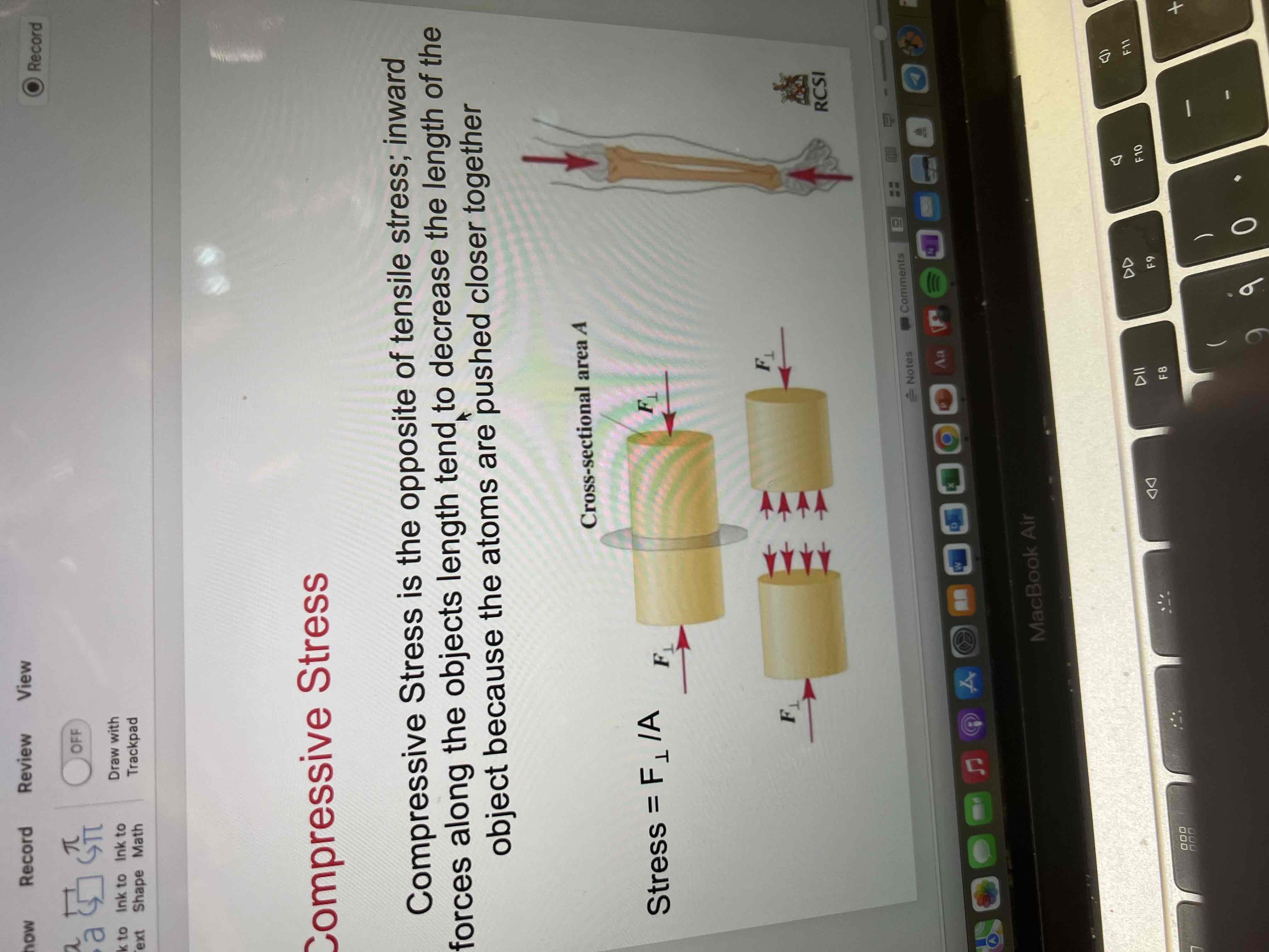 <p>The opposite of tensile strength. Inward forces along the object length tend to decrease the length of an object because the atoms are pushed closer together </p>