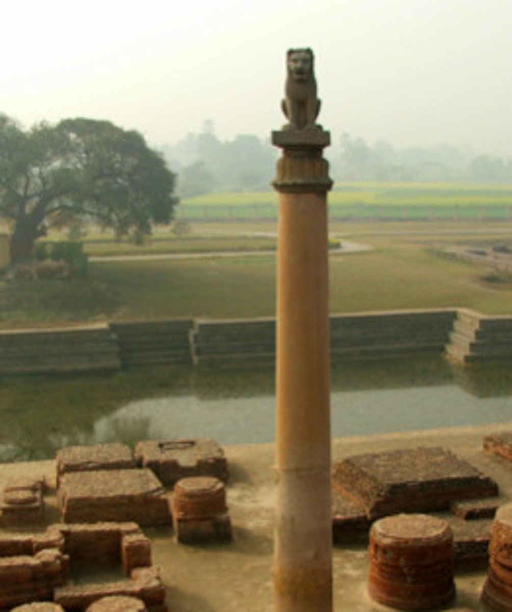 <p>The pillars of Ashoka are a series of columns dispersed throughout the Indian subcontinent, erected or at least inscribed with edicts by the Mauryan king Ashoka during his reign in the 3rd century BC.</p>