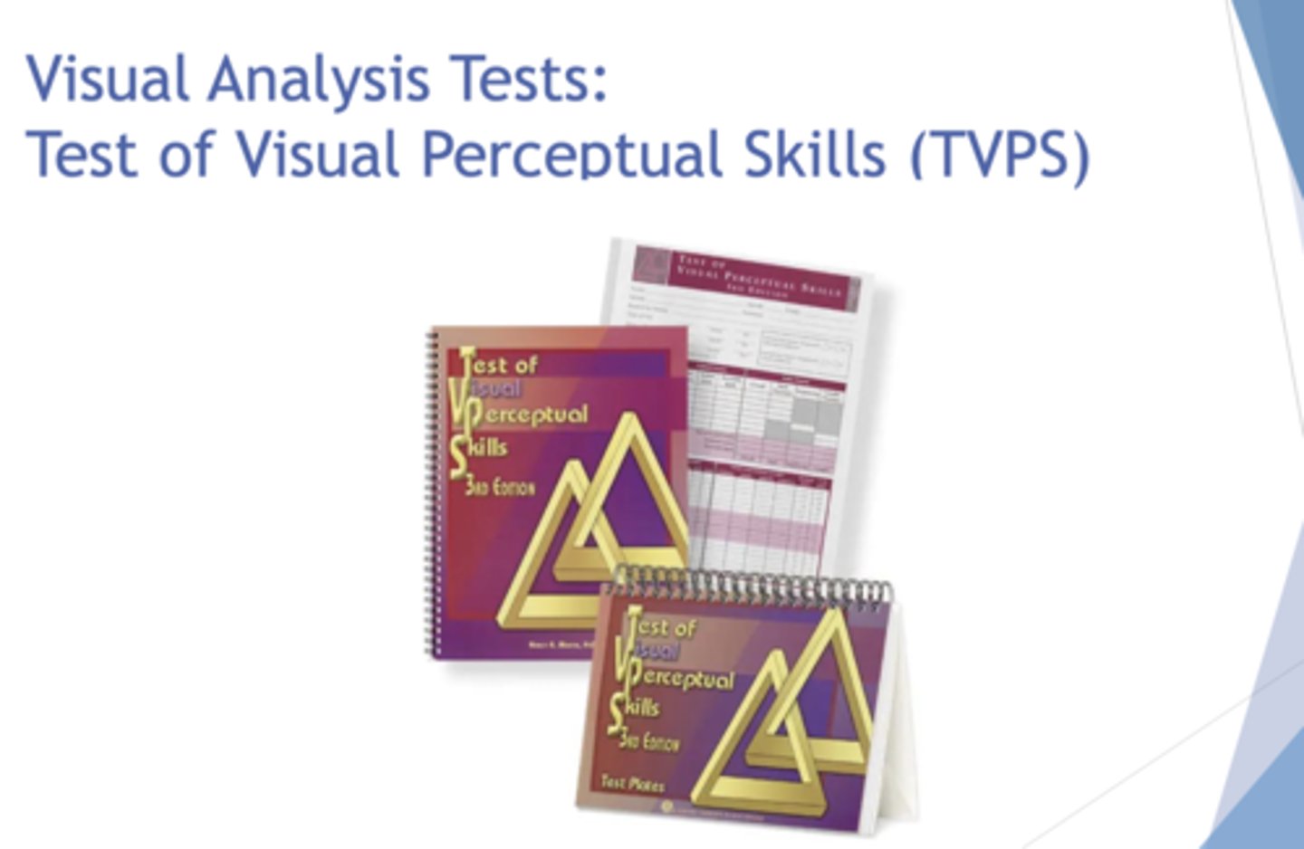 <p>tests visual analysis</p><p>- to determine pts visual perceptual strengths and weaknesses based on non-motor visual perceptual testing</p>