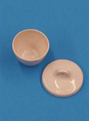 <p>Ceramic container used to heat solids to very high temperatures</p>