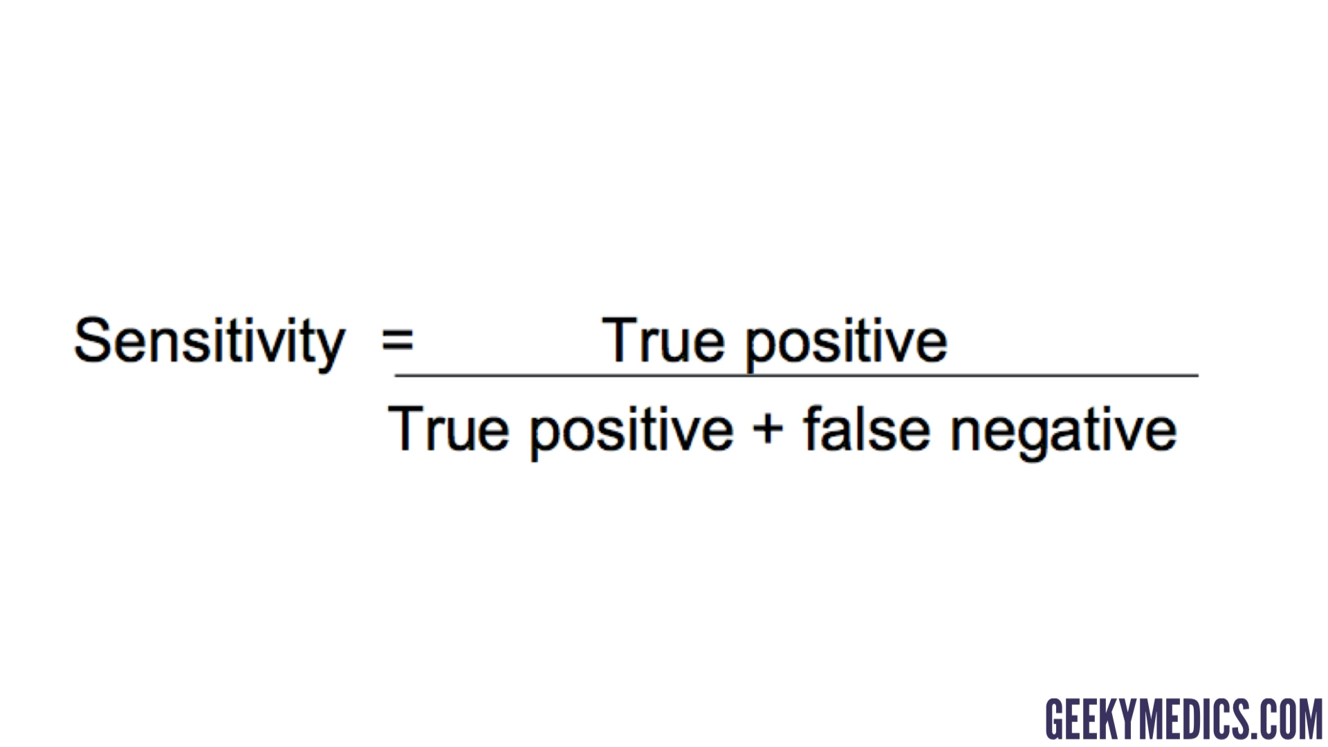 <p>a measure of how well a test can identify people who have a condition or outcome</p><p>=P(Test Positive | Has Disease)</p><p>= Number who tested positive <strong>and</strong> have disease / Total number who <strong>have disease</strong></p>