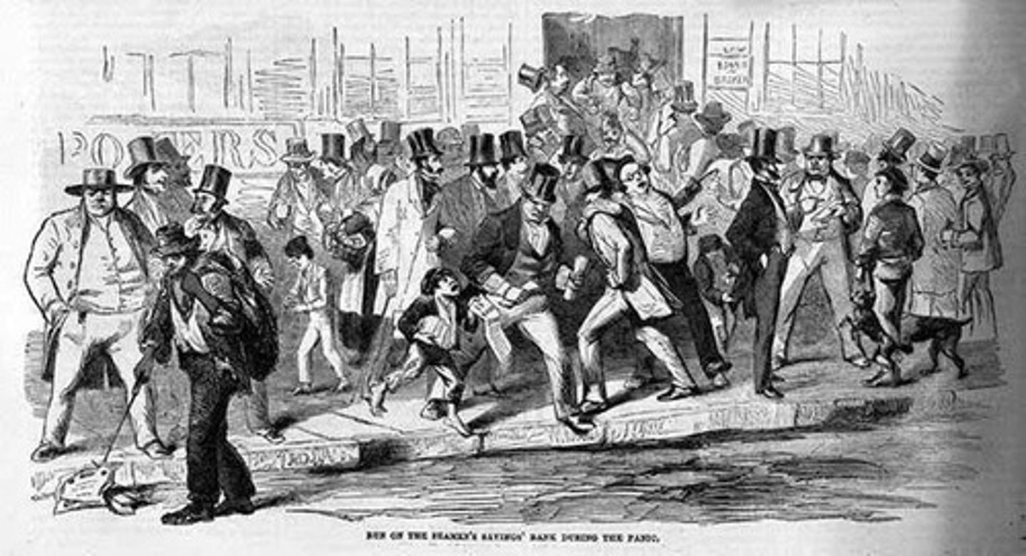 <p>The Panic of 1837 was an economic depression in the U.S that was caused by multiple factors including the collapse of land and cotton speculation fueled by easy credit, and the Specie Circular order which required payment for public land in either gold or silver.</p>
