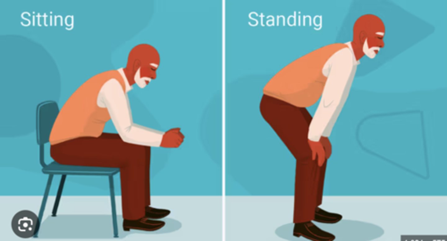 <p>A position that may be assumed during respiratory distress to facilitate the use of respiratory accessory muscles</p>