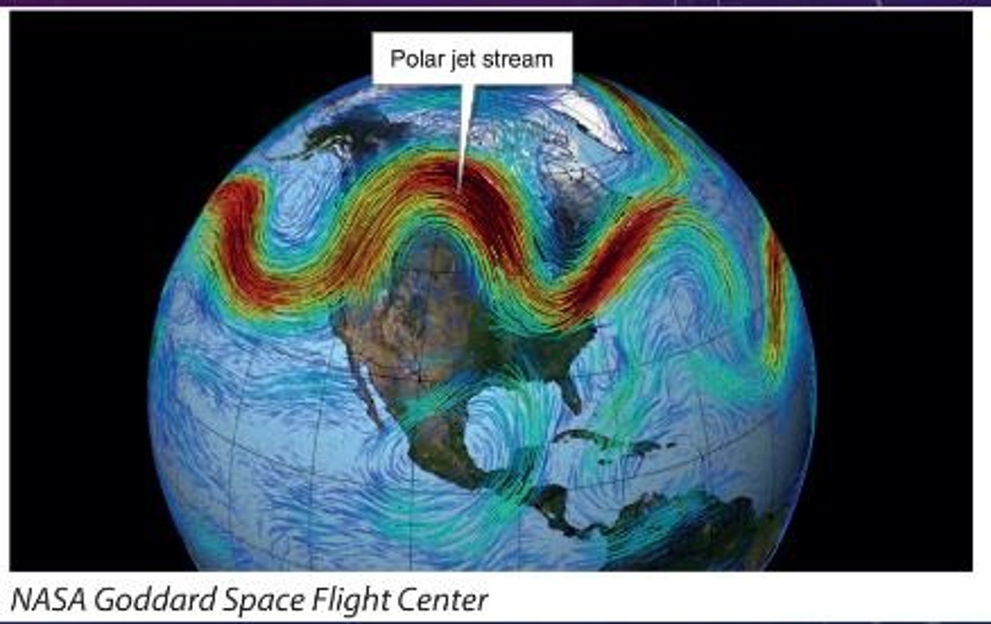 <p>Discontinuous bands of high-velocity geostrophic winds that flow west to east at the tropopause.</p>