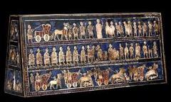 Sumerian inlaid panel 2600 BCE. One side is Peace one is war