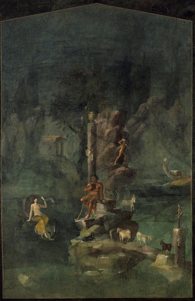 <p>Villa of Agrippa: Featuring Polyphemus and Galatea (right), and Perseus and Andromeda (left). Painting 3 style??</p>