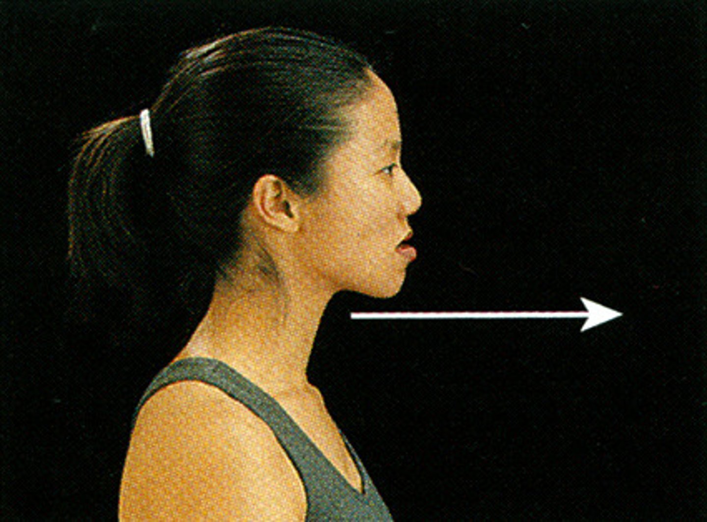 <p>Sticking the jaw out; or rounding shoulders forward</p>