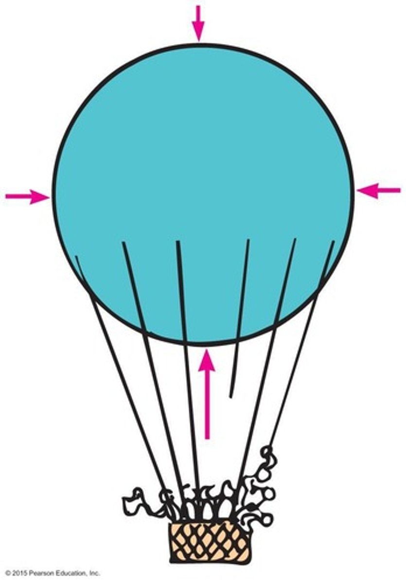 <p>The more air an object displaces, the greater the buoyant force on it; if it displaces its weight, it hovers.</p>