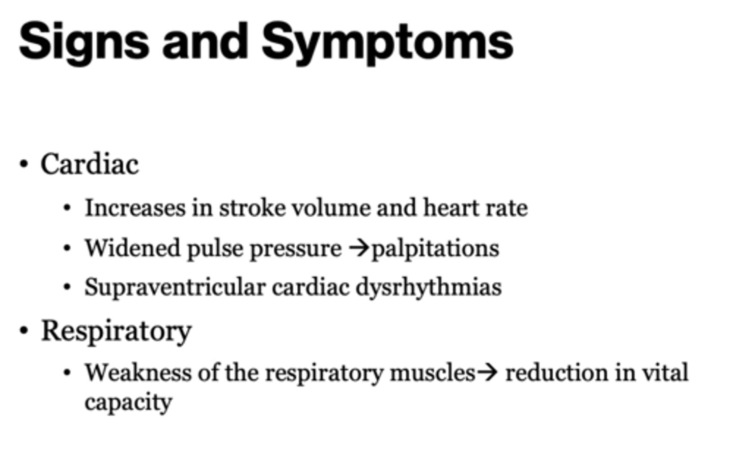 <p>Weakness of the respiratory muscles → reduction in vital capacity</p>