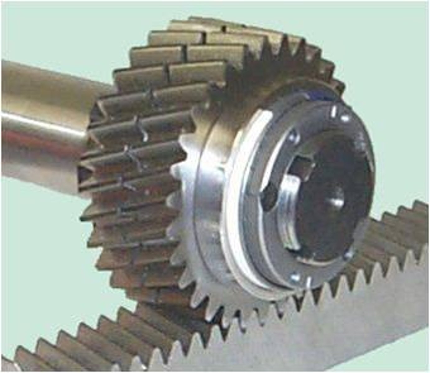 <p>Converts rotational motion into linear motion, (commonly seen in car steering systems translating the steering wheel's circular motion into the side-to-side movement of the wheels); also used in linear actuators</p>