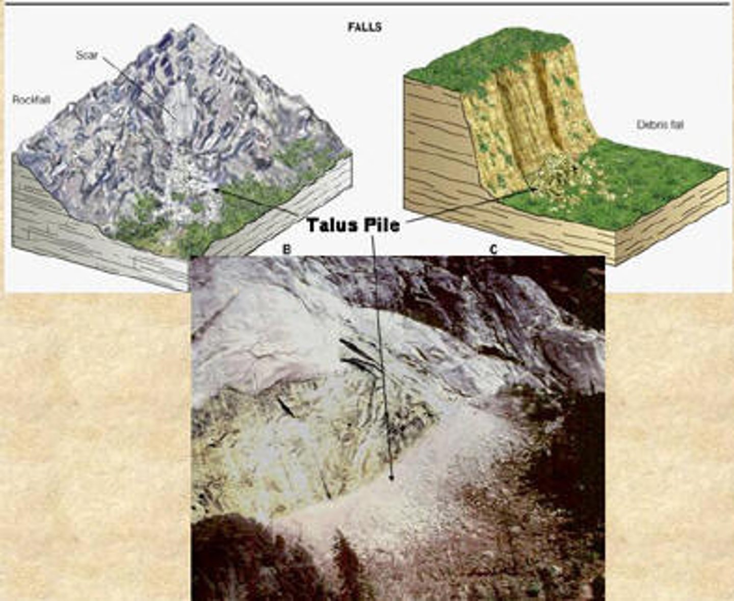 <p>Rockfall which results in scree or talus slopes</p>