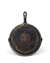 <p>Alison Saar (*1956) Lyona, Skillet Series, 2000, oil on cast iron skillet, private collection</p>