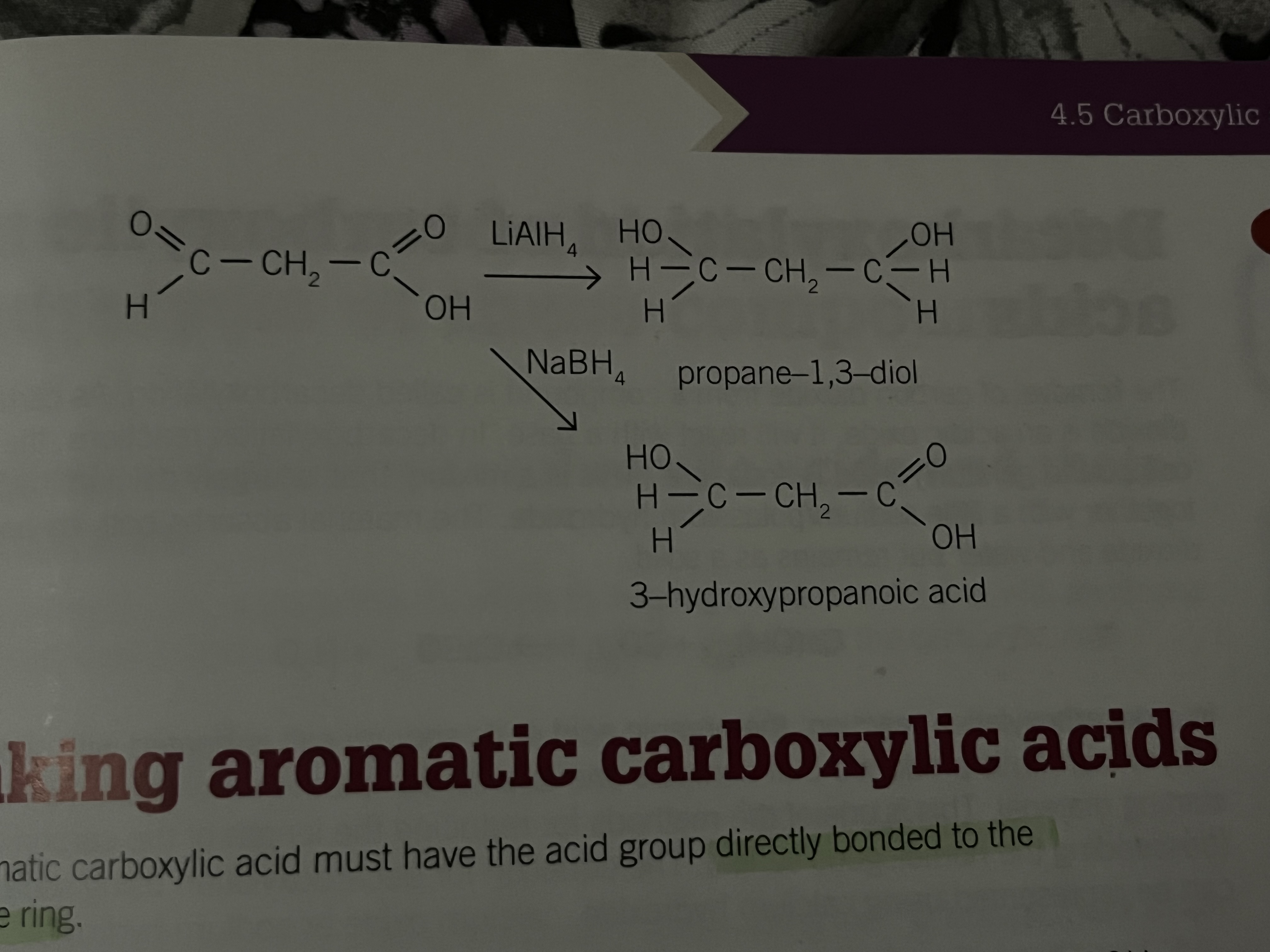 <p>sodium tetrahydridoborate is a milder reducing agent and will reduce both aldehydes and ketones</p><p>but will not reduce a carboxylic acid</p>