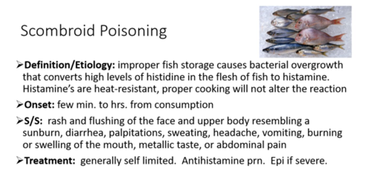 <p>a. Scombroid toxin/histamine</p><p>b. Ciguatoxin</p><p>c. Mycotoxins</p>
