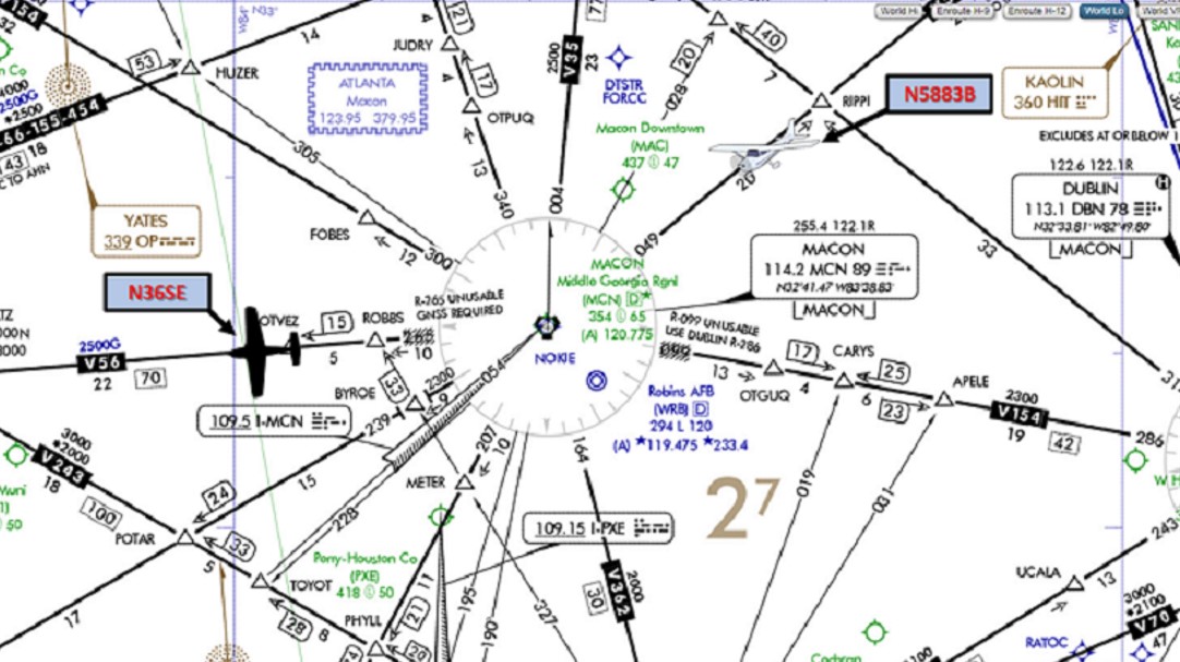 <p><span>In a non-radar environment, N36SE, a Beechcraft Bonanza, is 6 DME west of the Macon VORTAC (MCN) westbound on V-56 at 8,000 feet MSL. N5232E, a Cessna Skyhawk, is approaching MCN southwest-bound on V-56 at 8,000 feet. How many DME from MCN can N5232E proceed without violating the appropriate non-radar longitudinal separation minima?</span></p>