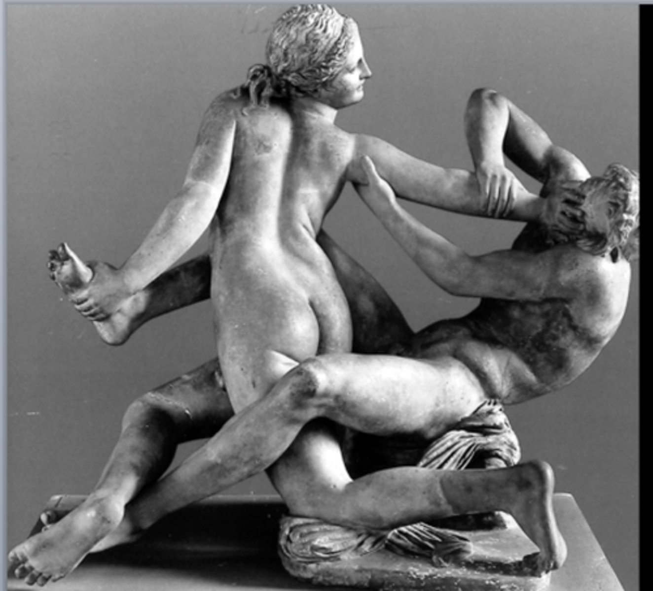 <p>- <span class="bgP">2nd cent bce (high/late hellenistic pd)</span></p><p>- <span class="bgP">from rome (italy)</span></p><p>- depicts satyr and hermaphrodite in a shuffle</p>