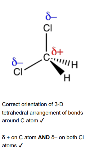 <ol start="2"><li><p>The dipoles do not cancel out OR the molecule is not symmetrical</p></li></ol><p></p>