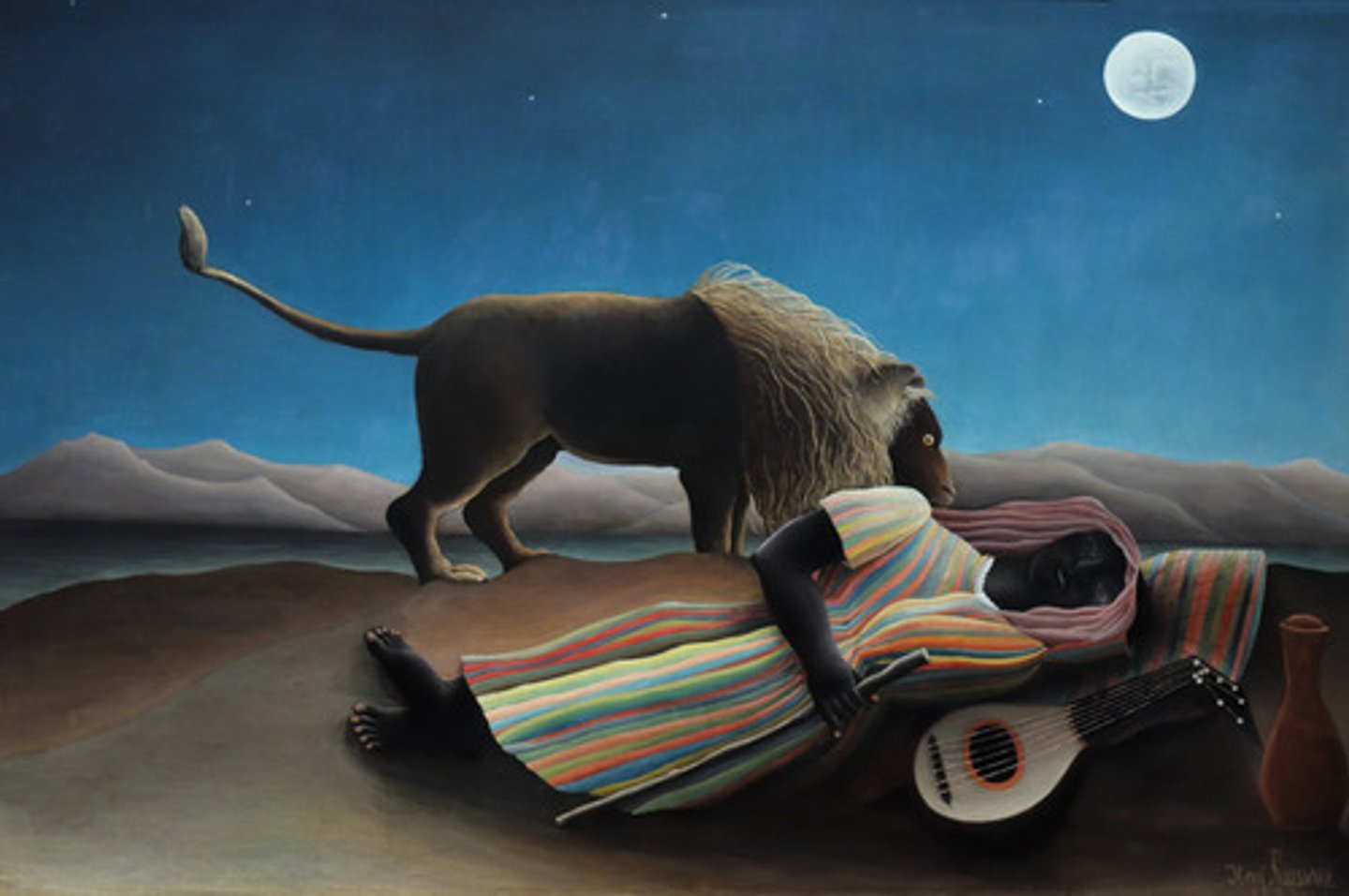 <p>did not study in an art school. Instead, he created a supernatural style of painting. It was very radical and simple, but naive. It was very imaginative and represented the surreal animals and people.</p>