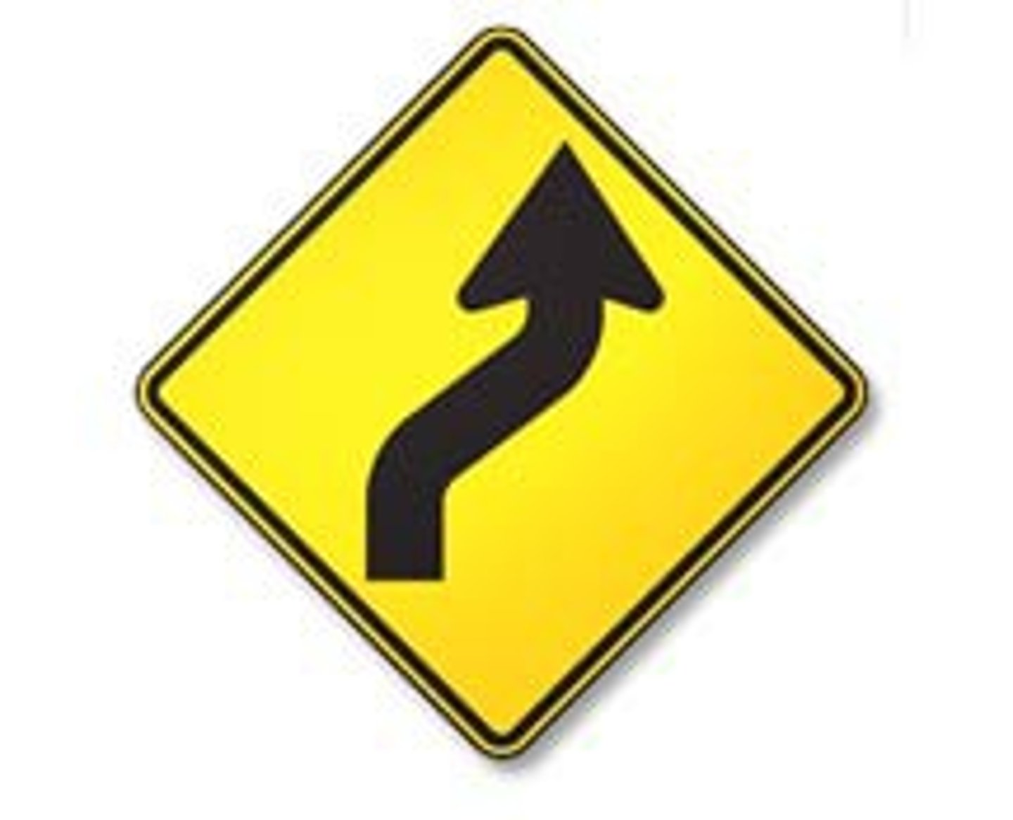 <p>The road curves one way (right) and then the other way (left). Slow down, keep right, and do not pass.</p>