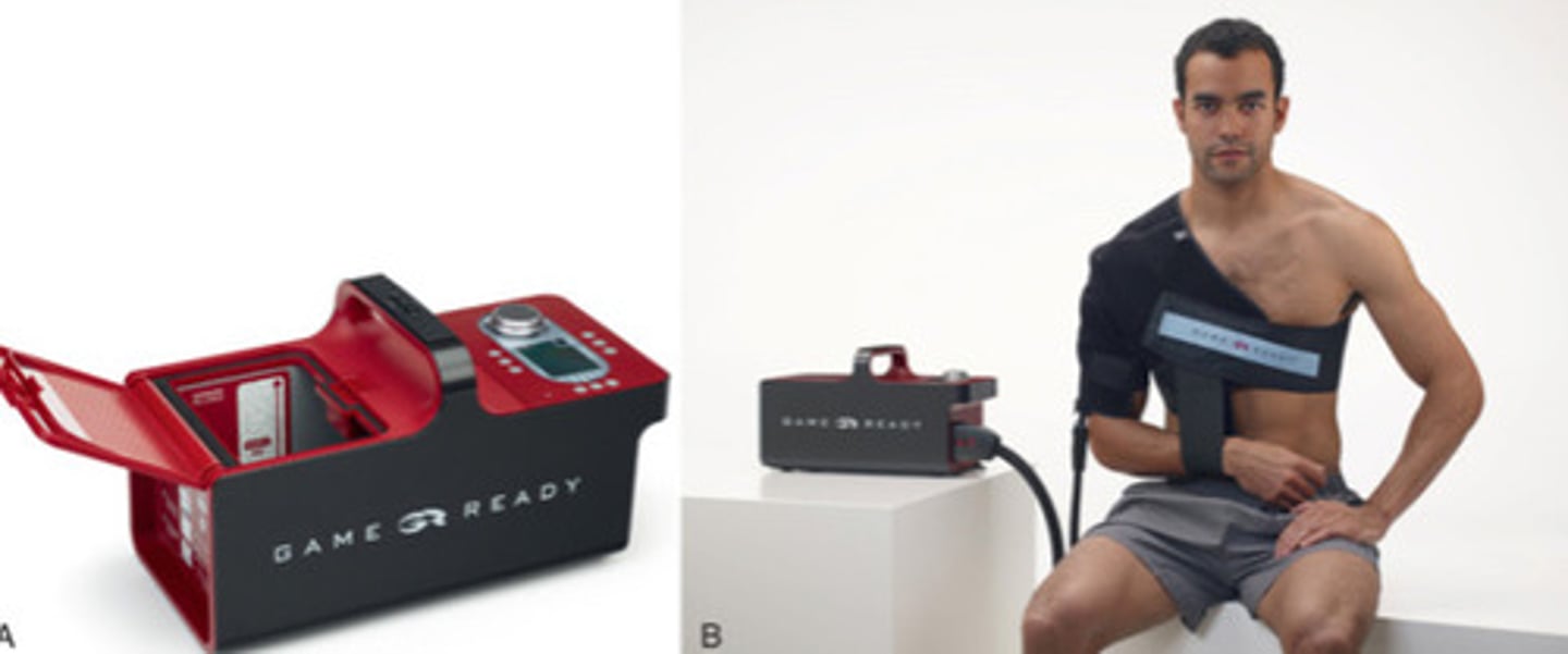 <p>This is a motor with a cuff that pumps water through it , essentially keeps the area at a constant temperature unlike a normal ice pack.</p><p>(Don't do more than 15 minutes)</p>