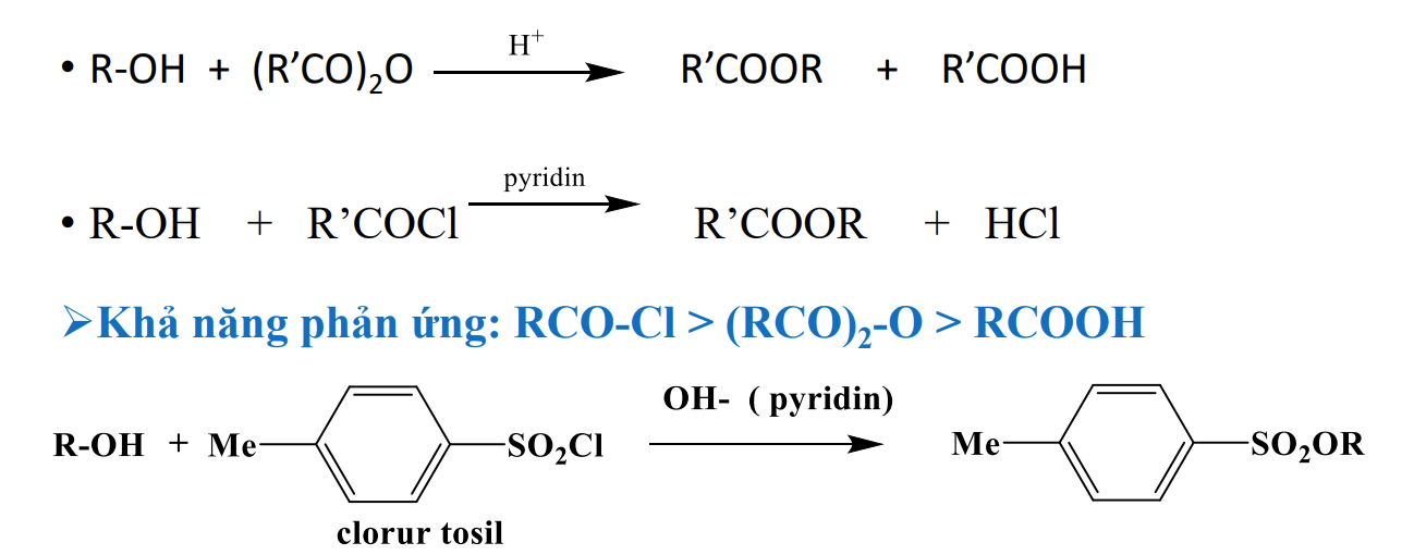 <p>Xúc tác : <strong>H+ hoặc pyridin</strong></p>