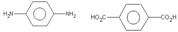 <p>76.</p><p>a) Differentiate between an addition polymerization and a condensation polymerization.(2 marks)</p><p>b) Kevlar, a strong polymer used in bulletproof vests, is made by the condensation of two monomers:&nbsp;</p><p>&nbsp; and &nbsp;</p><p>Draw the structure of one subunit of the Kevlar polymer. (2 marks)</p><p>c) F<sub>2</sub>C=CF<sub>2</sub> is used to produce the polymer commonly know as Teflon.&nbsp; What kind of polymerization reaction occurs and what is the IUPAC name of the polymer? (2 marks)</p>
