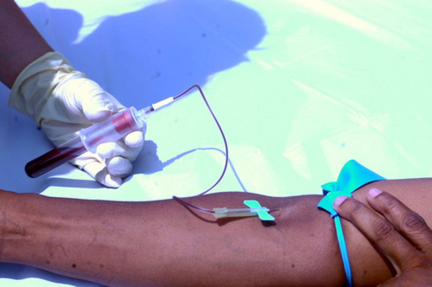 <p>taking blood specimen from a patient to test</p>