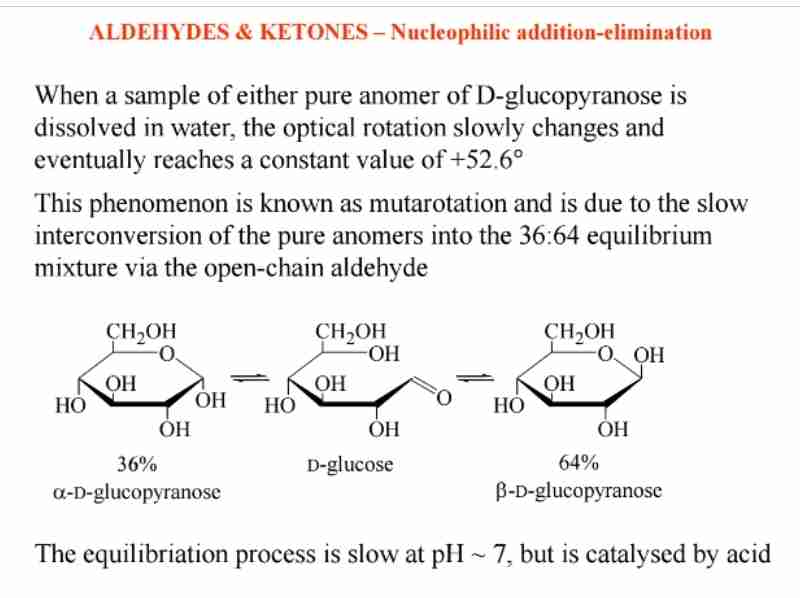 <p><span>Interconversion between anomers (α and β) in solution, changing optical rotation.</span></p>