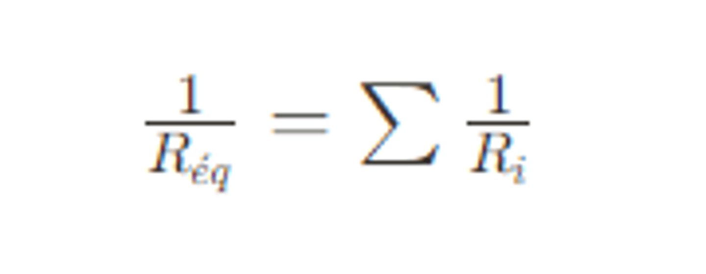 <p>La <strong>résistance</strong> <strong>équivalente</strong> est déduite à partir de la <strong>somme inverse</strong> des résistances car la tension aux bornes de chaque résistance est identique. </p><p></p><p>-> 1/Réq = Somme 1/Ri</p><p></p><p>pour éviter de passer par l'inverse il est possible de donner directement la résistance équivalente sous la forme :</p><p>-> Réq = R1.R2/R1+R2</p>