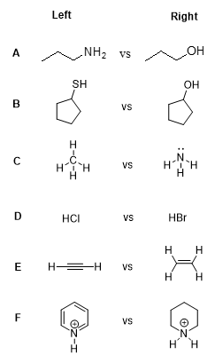 <p>Below are six pairs of acids (A-F). Which answers below (a-e) provide pairs only showing the weaker acid on the left and the stronger acid on the right?</p><p><span><span>A)</span></span><span style="font-family: &quot;Times New Roman&quot;; line-height: normal; font-size: 7pt;"><span>&nbsp;&nbsp;&nbsp;&nbsp; </span></span><span style="line-height: 107%;"><span>A, C, D&nbsp;&nbsp;&nbsp;&nbsp;&nbsp;&nbsp;&nbsp;&nbsp;&nbsp;&nbsp;&nbsp;&nbsp;&nbsp; </span></span></p><p><span style="line-height: 107%;"><span>B)&nbsp;&nbsp; A, B, E&nbsp; &nbsp; &nbsp; &nbsp; &nbsp; &nbsp; &nbsp;&nbsp;</span></span></p><p><span style="line-height: 107%;"><span>C)&nbsp;&nbsp; B, E, F&nbsp;&nbsp;&nbsp;&nbsp;&nbsp;&nbsp;&nbsp;&nbsp;&nbsp;&nbsp;&nbsp; </span></span></p><p><span style="line-height: 107%;"><span>D)&nbsp;&nbsp; B, C, E&nbsp;&nbsp;&nbsp;&nbsp;&nbsp;&nbsp;&nbsp;&nbsp;&nbsp;&nbsp;&nbsp;&nbsp; </span></span></p><p><span style="line-height: 107%;"><span>E)&nbsp;&nbsp; A, F, D</span></span></p>