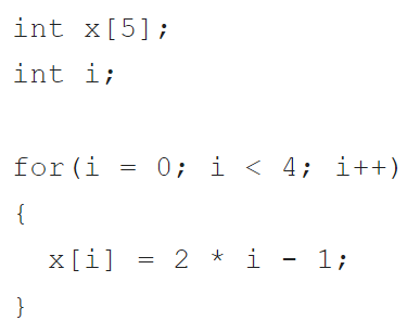 <p>What is the value found at index 4 in the array after the code segment has been executed?</p><p>A) 7</p><p>B) 0</p><p>C) 9</p><p>D) -1</p><p>E) None of the other values provided are correct</p>