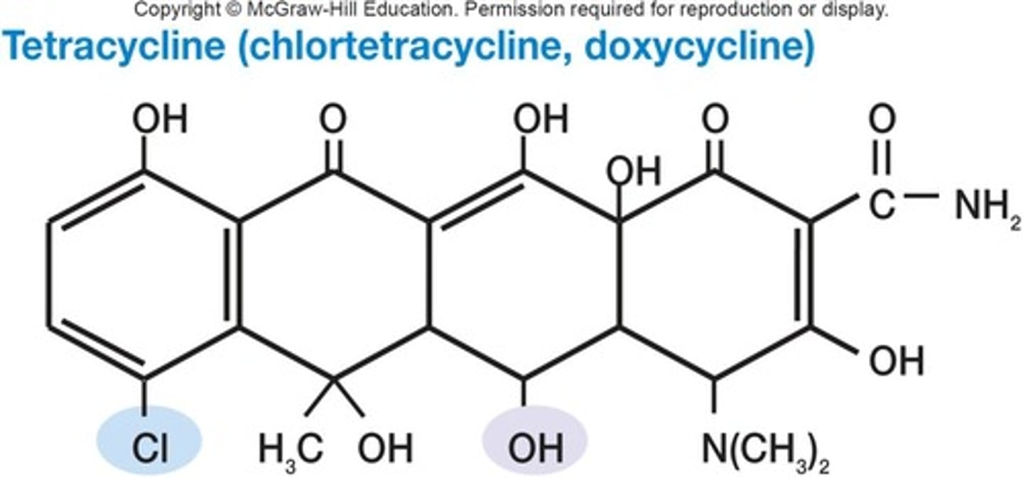 <p>Bacteriostatic antibiotics targeting 30S ribosome subunit.</p>
