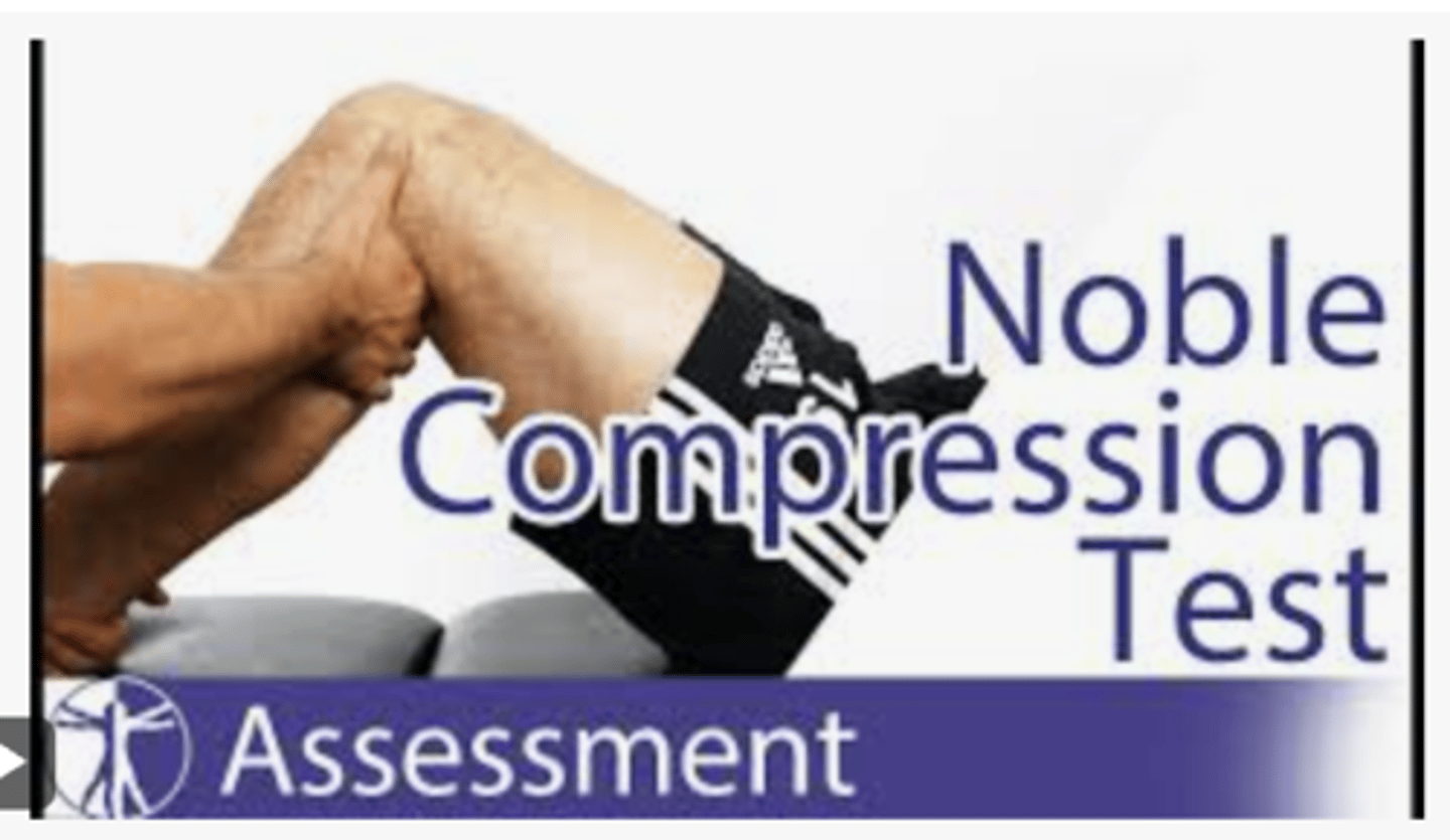 <p>It involves applying pressure over the lateral epicondyle while the patient passively extends the knee from 90 degrees of flexion. A positive test is indicated by pain or snapping felt at 30 degrees of knee flexion, suggesting irritation or friction of the iliotibial band.</p><p>Tests for: IT band syndrome</p>