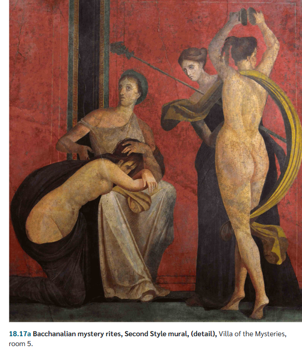 <p>Roman Republic. Second style wall paintings. colorful. transforms interior walls into windows into other worlds. </p>