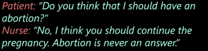 <p>What non-therapeutic interview technique is exhibited?</p>