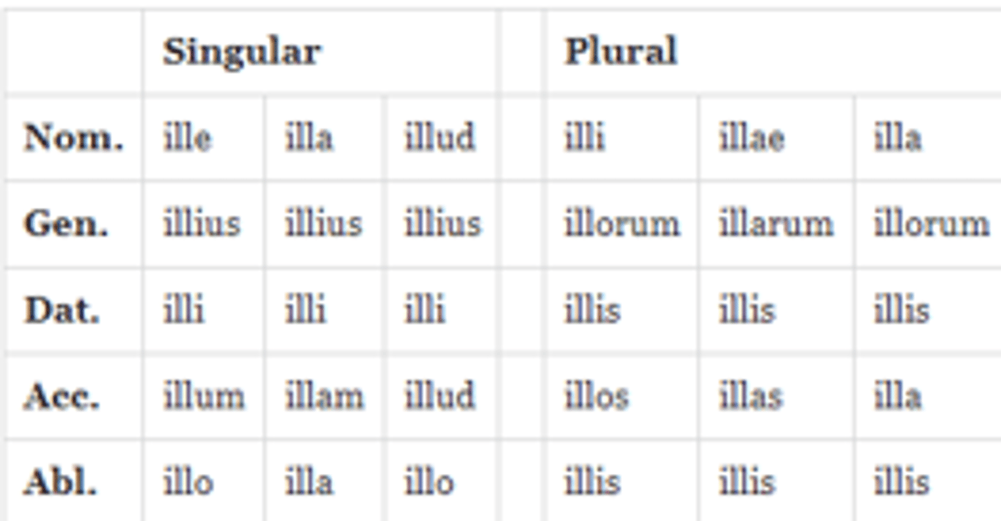 <p>that (sg)/those (pl)</p><p>- 'that' when talking about possession can also be iste/a/ud</p>