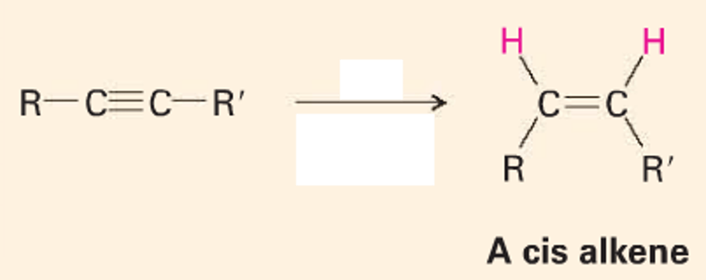 <p>Lindlar's catalyst is a poisoned palladium metal catalyst that performs partial hydrogenation of alkynes in the presence of hydrogen gas.</p><p>-> Palladium deposited on CaCO3 and poisoned with Pb and S</p><p>-> alkyne -> alkene</p>