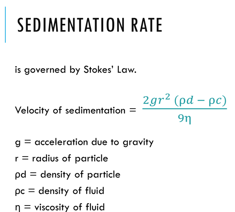<p>sedimentation=settling down</p>