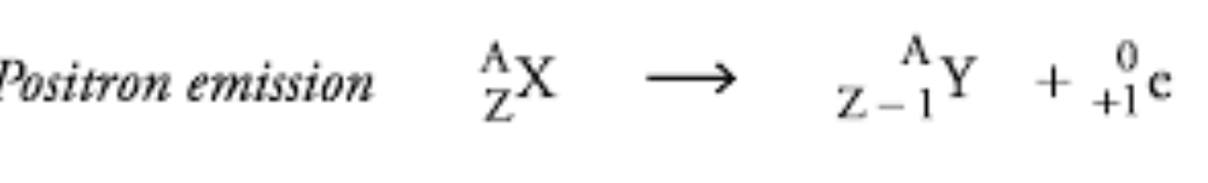 <p>A reaction where a proton is converted into a neutron and a positron, resulting in a decrease in atomic number.</p>