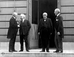 Georges Clemenceau (France), Lloyd George (Britain), Vittorio Orlando (Italy), Woodrow Wilson (US)