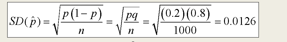 <p>the distribution of proportions over many independent samples from the same population is called the sampling distribution of the proportions </p><p>For distributions that are bell-shaped and centered at the true proportion, p, we can use the sample size n to find the standard deviation of the sampling distribution:</p><p></p>