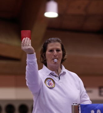 <ul><li><p>first rude conduct (swearing at opponents or rude comments to officiating team)</p></li><li><p>point and service to opponent</p></li><li><p>red card</p></li><li><p>each teammate can have an individual penalty </p></li></ul><p></p>