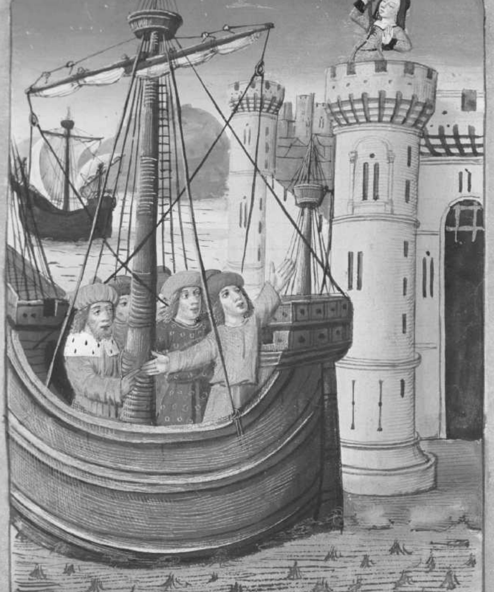 <p>Figure 5.1: Who is the departing figure pointing upward, dressed in a royal mantle?</p>