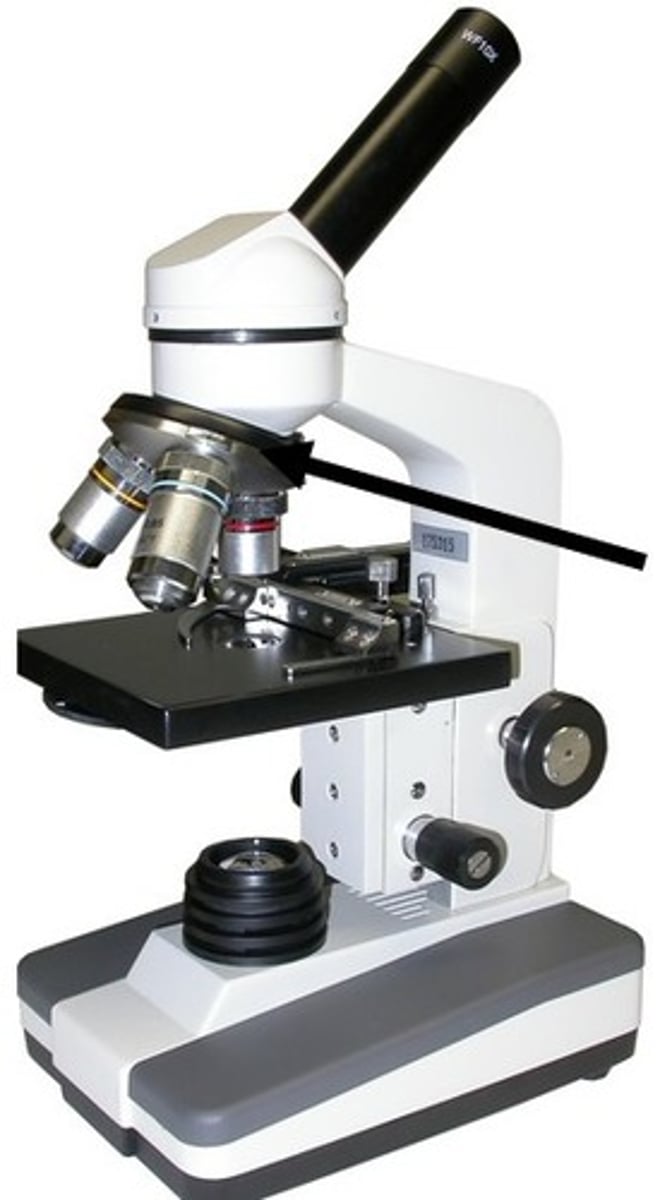 <p>holds the objective lens and can be rotated to change the magnification.</p>
